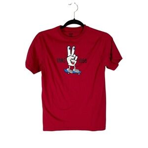 Vans Red “1966 Peace Sign Skateboard” Graphic T-Shirt Kids Medium
